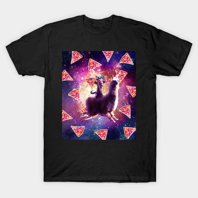 Thug Space Cat On Llama Unicorn - Pizza T-Shirt by Random Galaxy